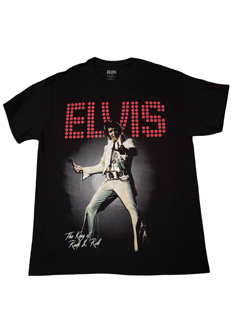 Elvis Presley King of Rock & Roll Black Graphic T-Shirt Men’s Large